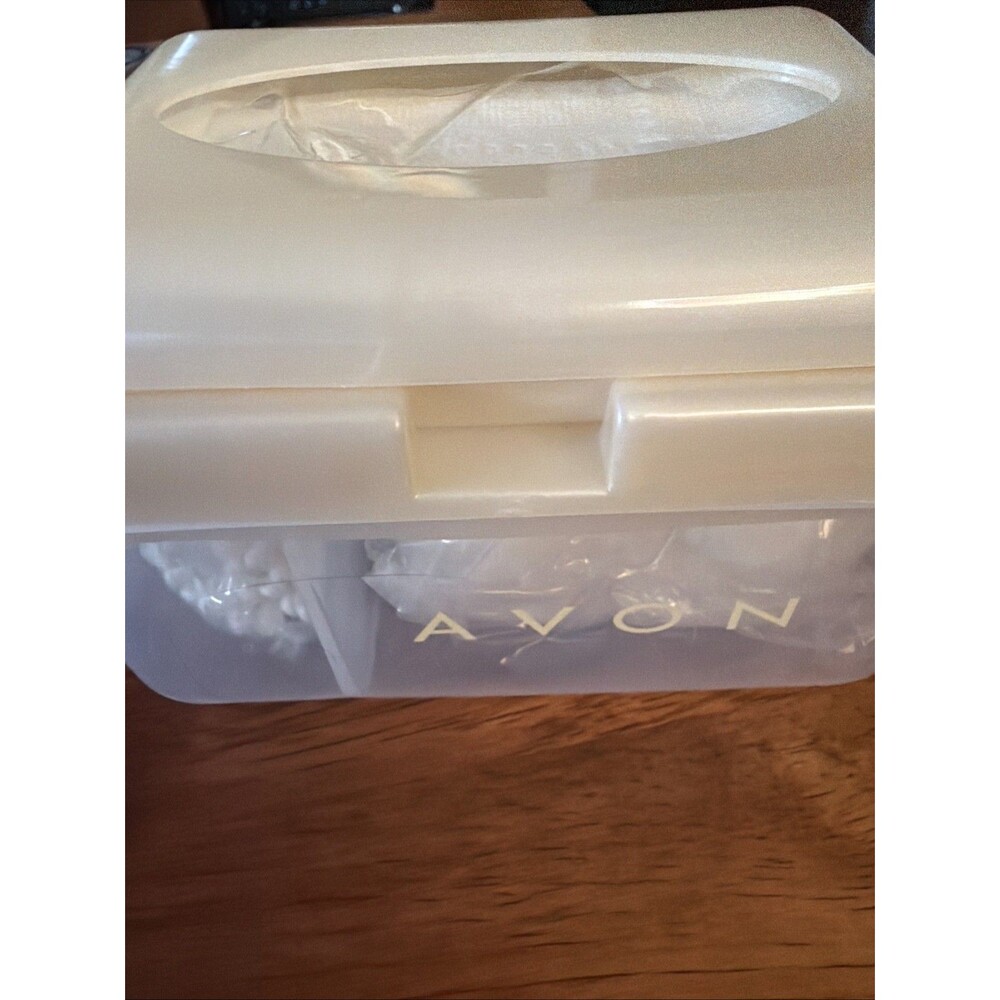 Avon Vintage Makeup Storage Organizer Box Cotton Swabs Balls Tissues